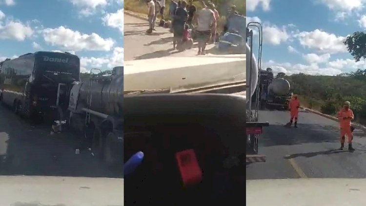 Batida entre carro, ônibus e caminhão deixa dois feridos e interdita parcialmente BR-251