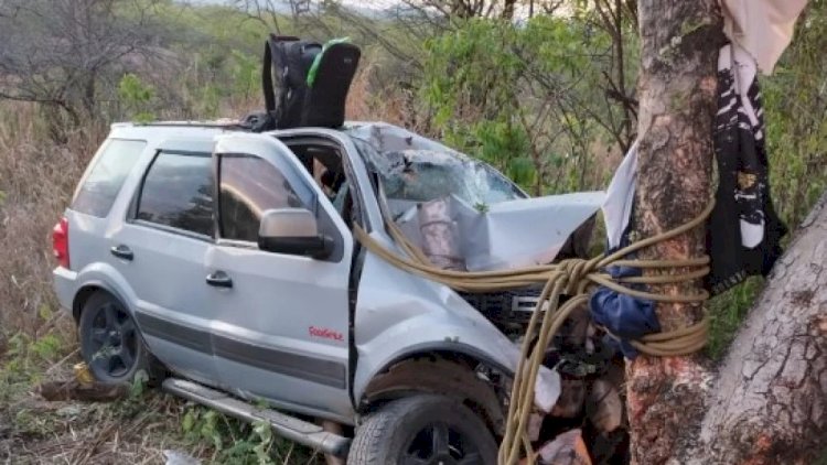 Carro de família bate em árvore na BR-251, no Norte de Minas, e mata mulher e criança