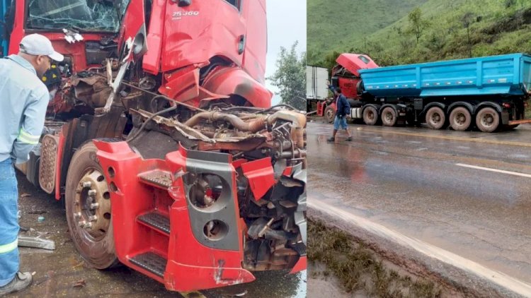 Cabine de carreta fica completamente destruída em acidente na BR-040, em Itabirito