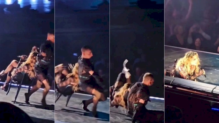 Vídeo: aos 65 anos, Madonna é derrubada por bailarino, fica de pernas para o ar e ri de si mesma