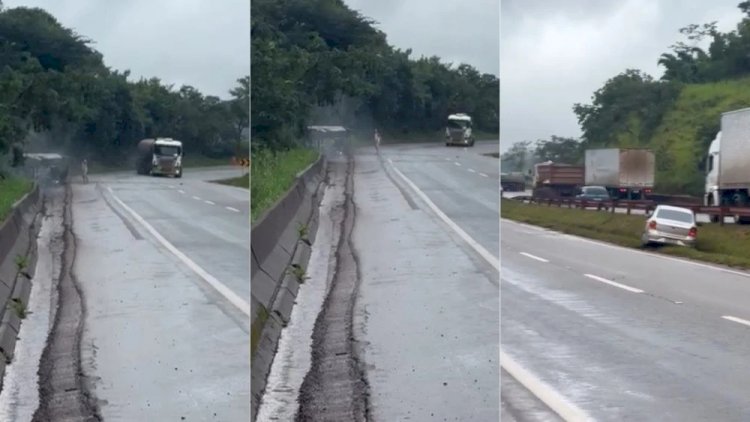 Motorista bate carro na Fernão Dias, grava vídeo e flagra sequência de acidentes em MG; assista