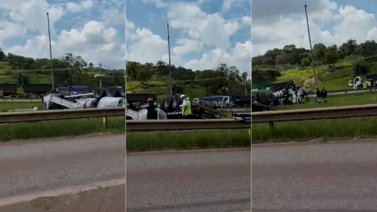 Vídeo: acidente entre caminhão e carreta deixa uma pessoa ferida na Fernão Dias em Betim