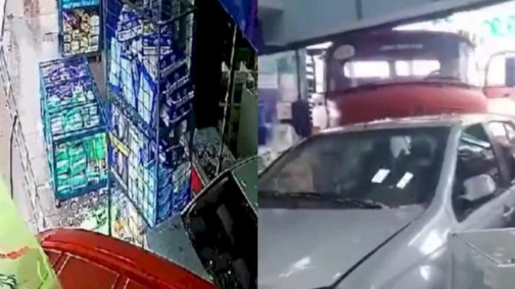 Vídeo: caminhoneiro alcoolizado e sem CNH destrói carro e invade farmácia no DF