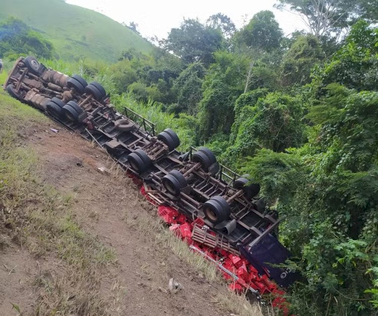 Caminhão que carregava cerveja é saqueado após tombar na BR-116