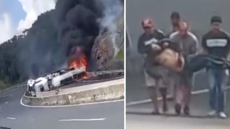 Vídeo: amigos se arriscam para resgatar caminhoneiro após grave acidente no Paraná