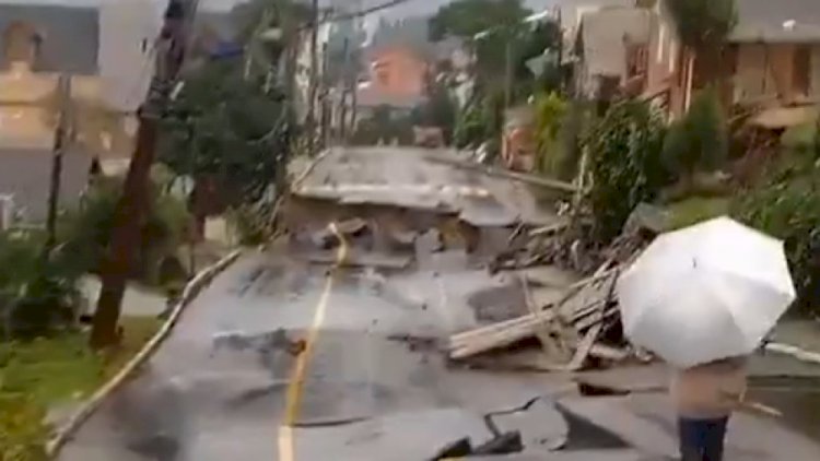 Chuva causa desmoronamento de rua em Gramado (RS); veja fotos