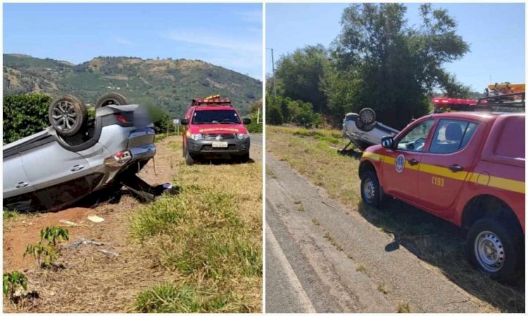 Mulher capota carro ao desviar de cachorro em rodovia de MG