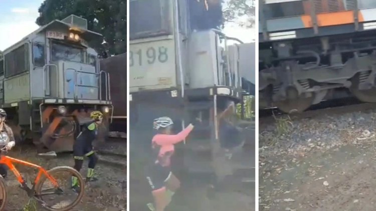 Vídeo: ciclista é atingida por trem ao fazer selfie perto de trilho em MG