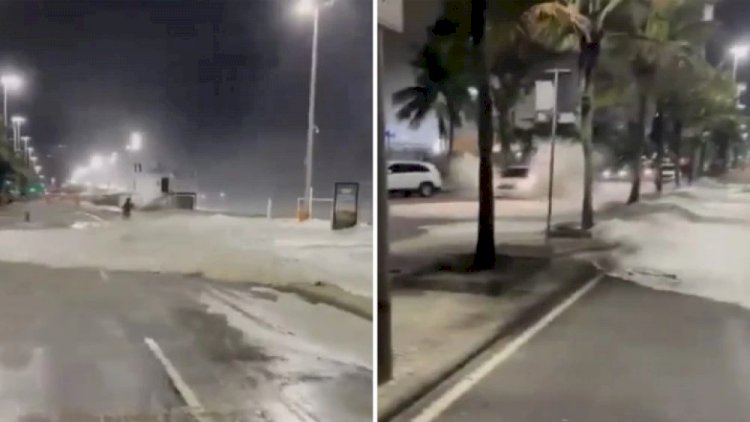 Vídeo: ressaca faz mar invadir avenida no Leblon, na Zona Sul do Rio