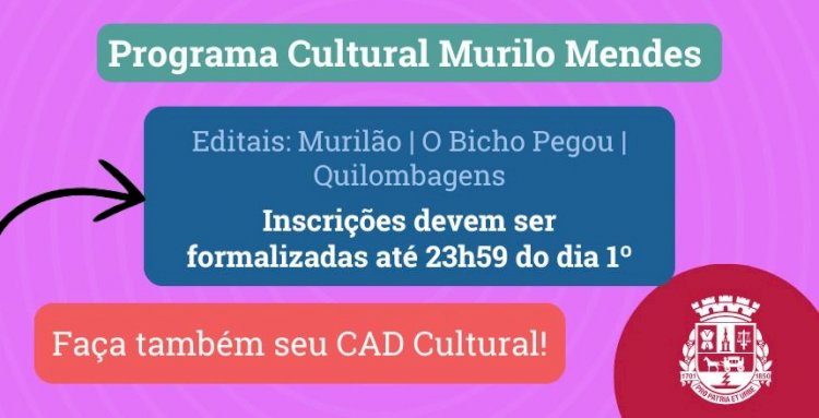 Prazo de inscrição nos editais do Programa Cultural Murilo Mendes é prorrogado