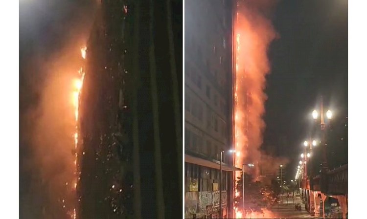 Vídeo: incêndio consome fachada de prédio comercial no Centro de BH