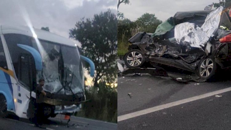 Batida entre ônibus e carro mata quatro pessoas na BR-135, no Norte de Minas