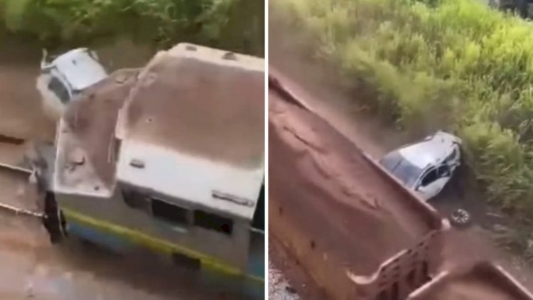 Vídeo: carro é esmagado por trem após cair de viaduto na BR-381, em MG