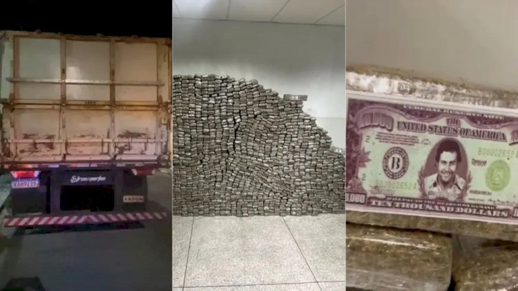 Polícia apreende mais de 2 toneladas de maconha com rosto de Pablo Escobar em carreta bitrem em MG